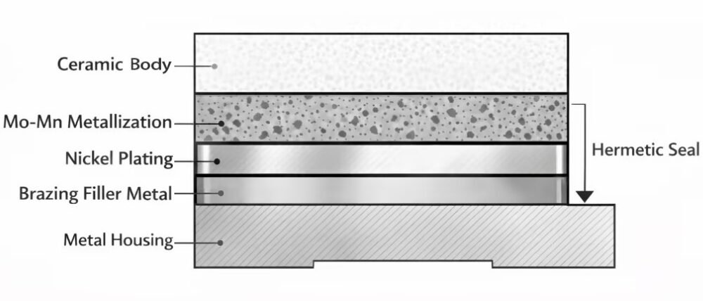 Typical interface structure in ceramic-to-metal sealing