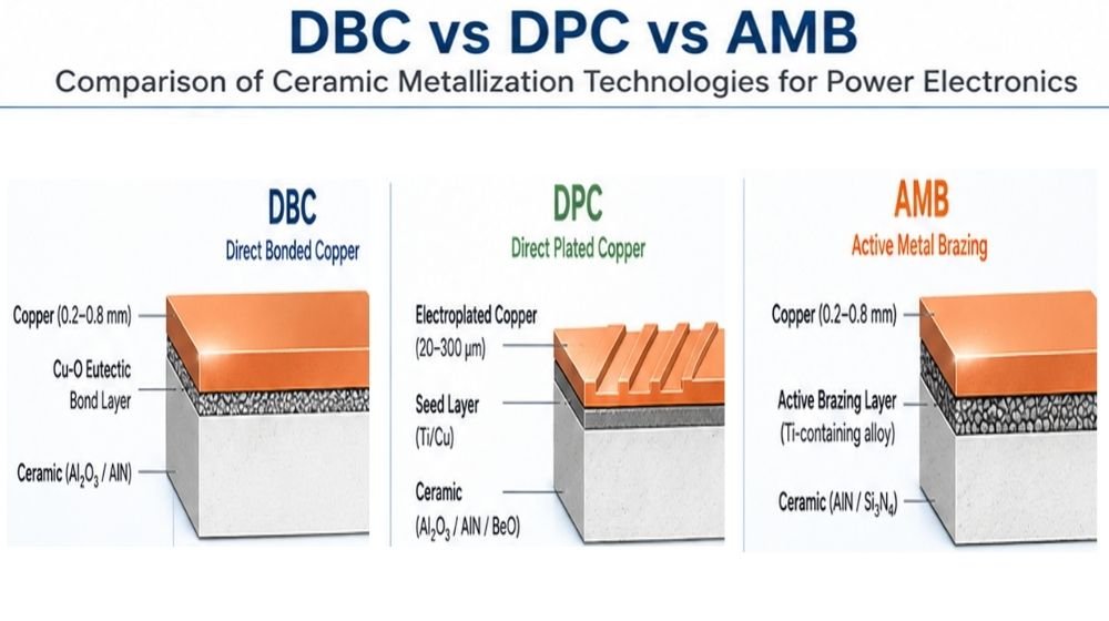 DBC and AMB ceramic substrate structures for power modules