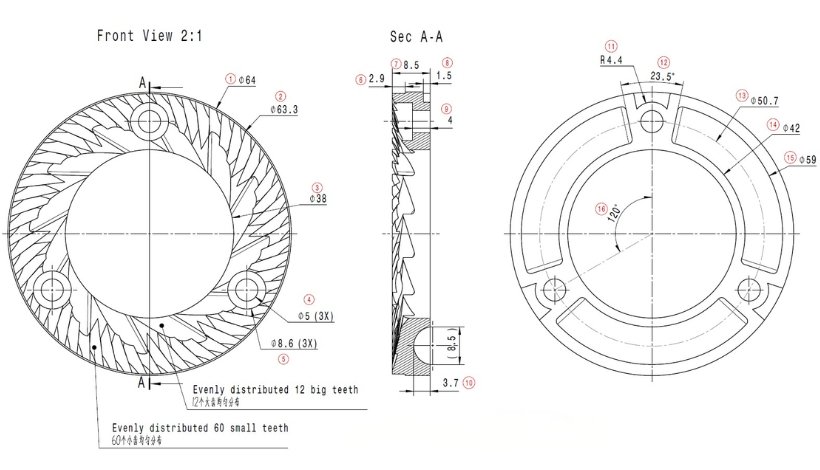 3-hole Electric Coffee Grinder Disc-drawing