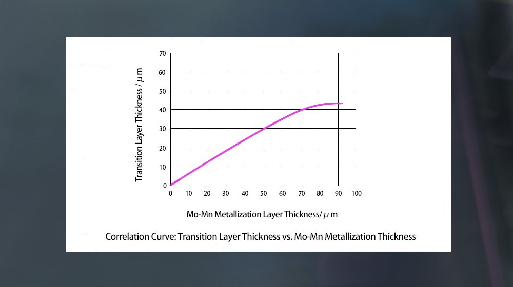 Correlation curve showing the relationship between transition layer thickness and mo-mn metallization layer thickness
