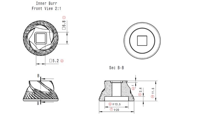inner ceramic burr drawing