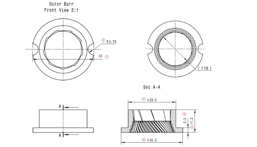 outer ceramic burr drawing