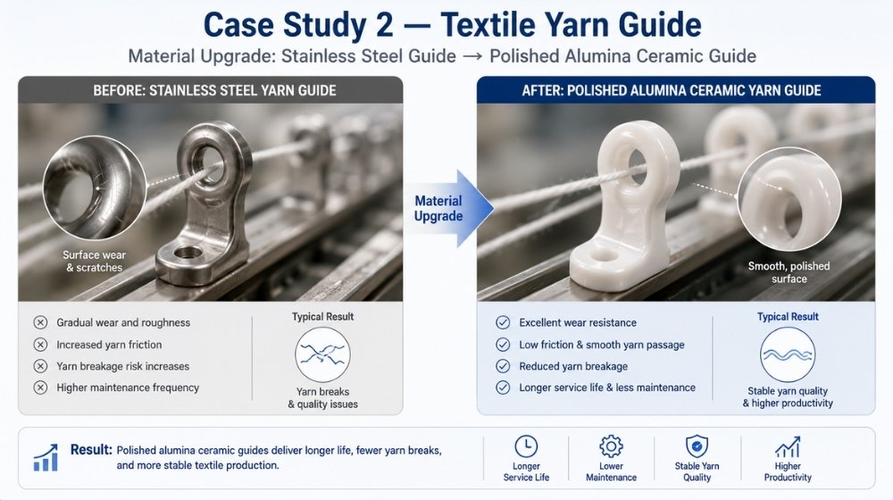 Textile Yarn Guide from Stainless steel to alumina ceramic