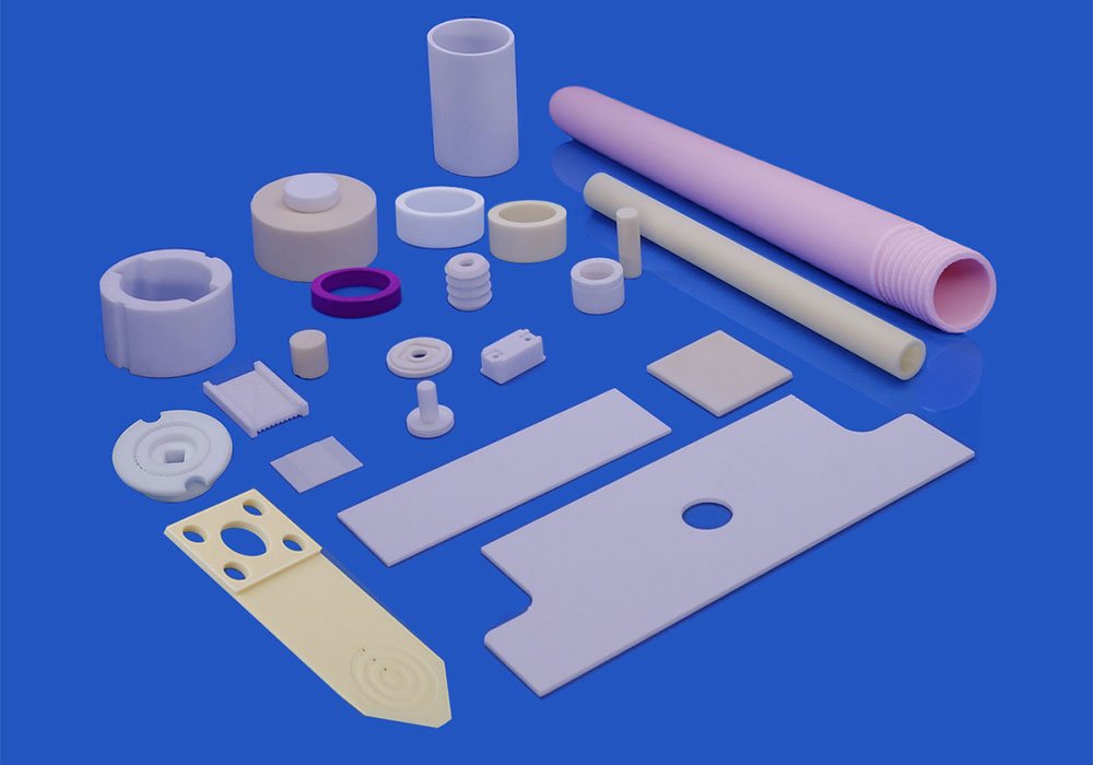Various advanced ceramic components including tubes, plates, rings, and precision parts used in high-temperature and industrial applications.