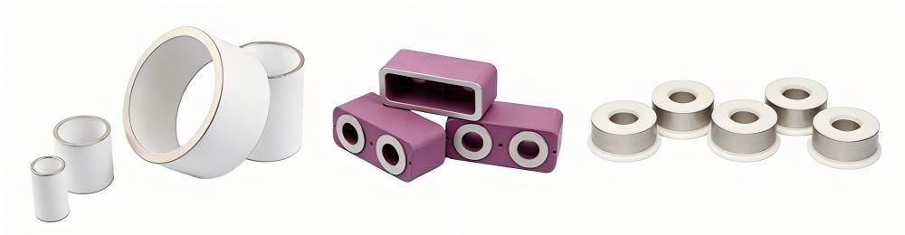 Ceramic components including rings, tubes, and metallized ceramic parts used in electronic packaging applications.