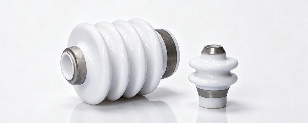 Ceramic insulating components used in high-voltage DC relays for electrical isolation and mechanical support.