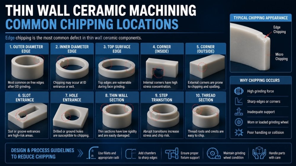 common chipping locations for thin wall ceramic machining