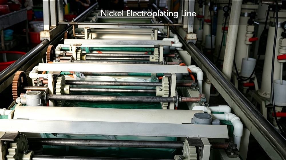 Nickel electroplating line for metallized ceramic components.