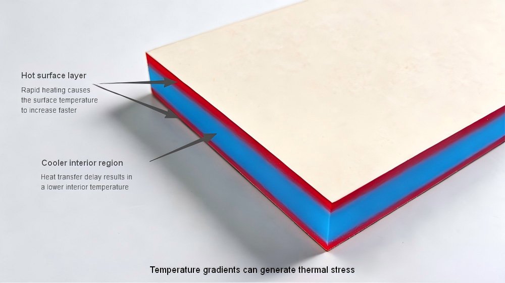 Temperature gradient across a ceramic setter plate during rapid heating