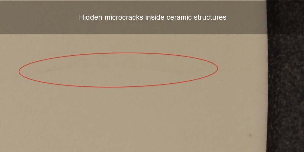 Microscopic cracks inside an engineering ceramic structure acting as potential crack initiation sites