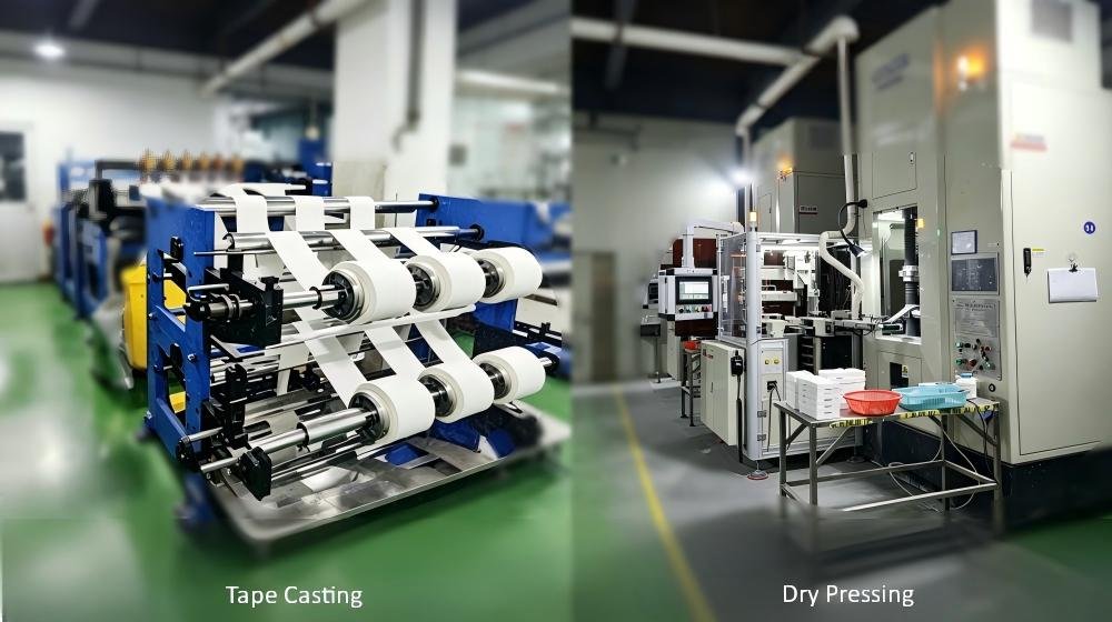 tape casting and dry pressing methods for ceramic substrates