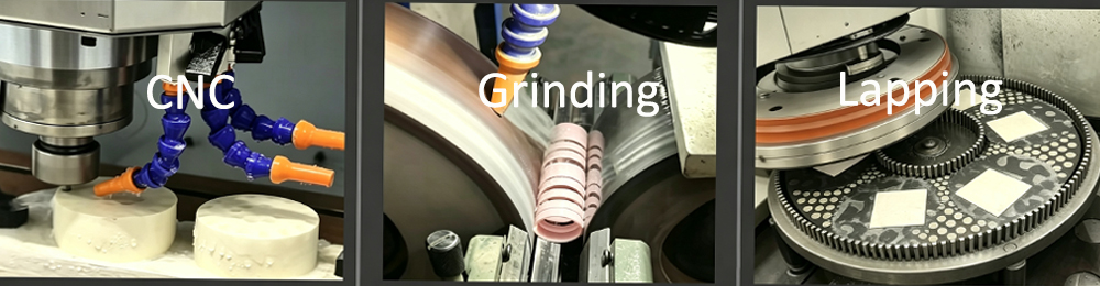CNC machining, grinding, and lapping processes for precision ceramic components